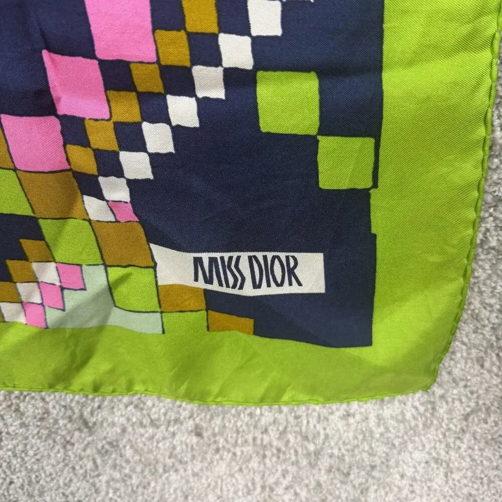 Vtg 60s Miss Dior Silk Scarf 50x26 Mod Op Art Psychedelic Space Age Retro Disco